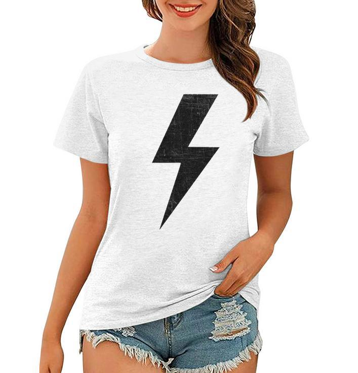 Retro Distressed Bolt Lightning Black Design  Power Symbol Women T-shirt