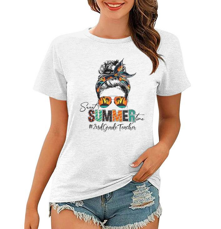 Sweet Summer Time 2Nd Grade Teacher Messy Bun Beach Vibes Women T-shirt