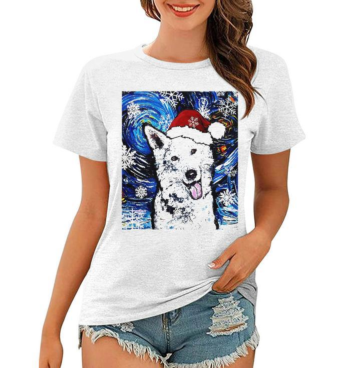White German Shepherd Santa Starry Night Dog Christmas Women T-shirt