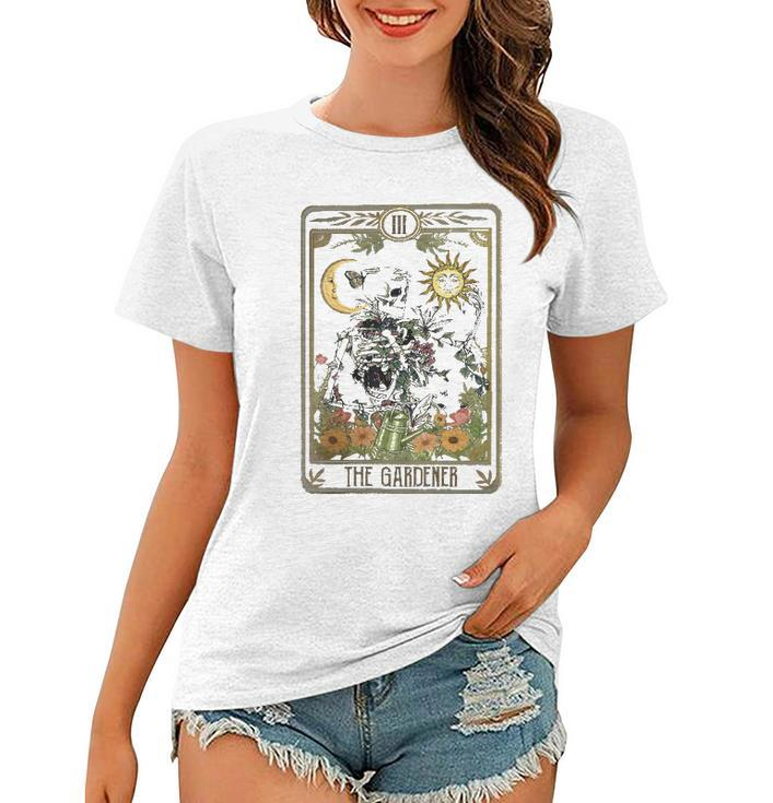 Womens Floral Skeleton Gardening Tarot The Gardener Plant Lovers Women T-shirt