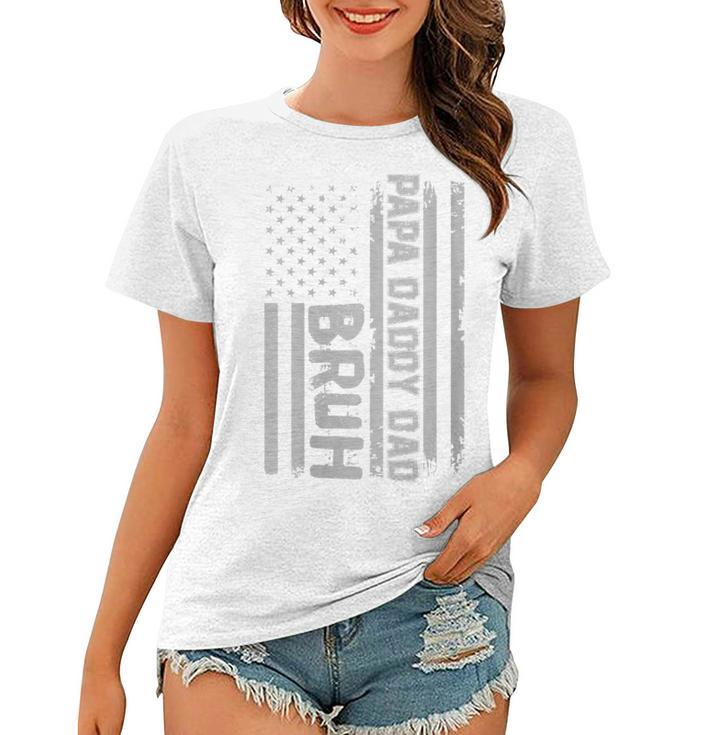 Womens Papa Daddy Dad Bruh Fathers Day 4Th Of July Usa Flag Gift  Women T-shirt