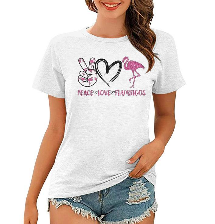 Womens Peace Love Flamingos Funny Flamingo Lover Women Gift Women T-shirt