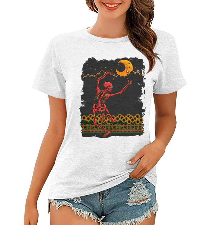 Womens Skeleton Macabre Dancing Red Graphic Goth Halloween Women T-shirt