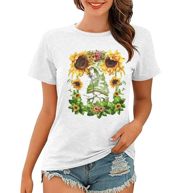 Yellow Spring Flower Pattern For Women Cute Dandelion Gnome Women T-shirt