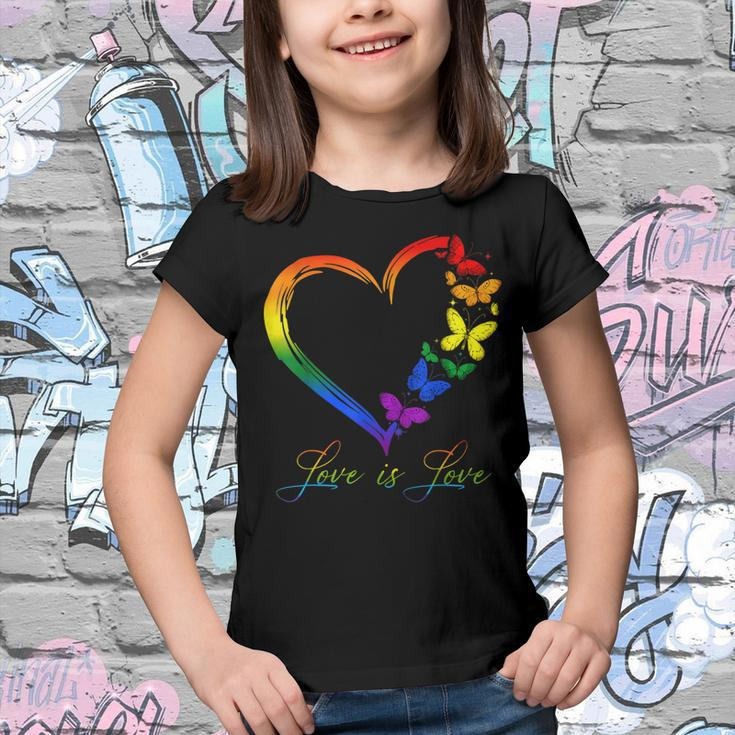 Butterfly Heart Rainbow Love Is Love Lgbt Gay Lesbian Pride Youth T-shirt