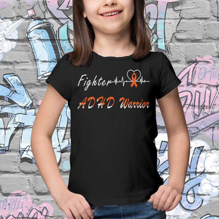 Fighter Adhd Warrior Heartbeat Orange Ribbon Attention Deficit Hyperactivity Disorder Adhd Awareness Youth T-shirt