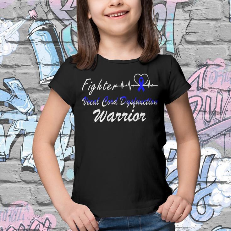 Fighter Vocal Cord Dysfunction Warrior Heartbeat Blue Ribbon Vcd Vocal Cord Dysfunction Awareness Youth T-shirt