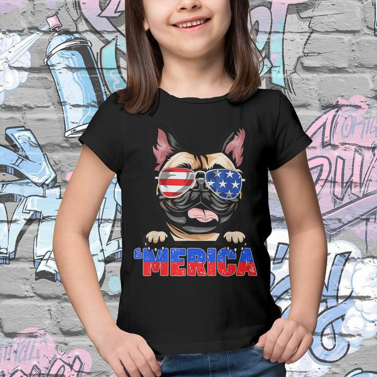 French Bulldog Frenchie Merica Wear Sunglasses 4Th Of July Youth T-shirt
