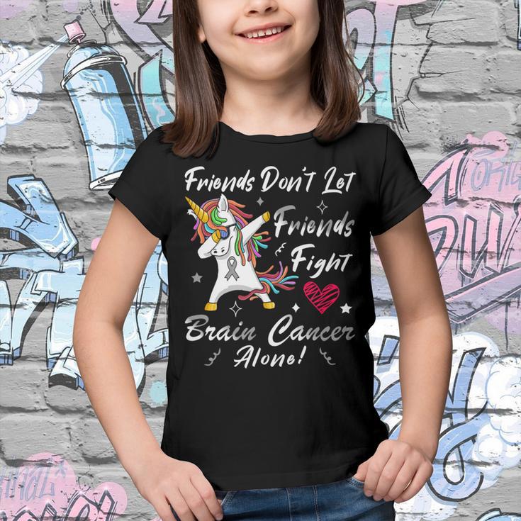 Friends Dont Let Friends Fight Brain Cancer Alone Unicorn Grey Ribbon Brain Cancer Brain Cancer Awareness V2 Youth T-shirt