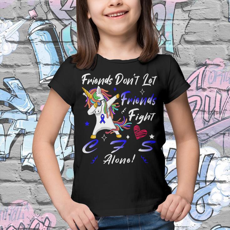 Friends Dont Let Friends Fight Chronic Fatigue Syndrome Cfs Alone Unicorn Blue Ribbon Chronic Fatigue Syndrome Support Cfs Awareness V2 Youth T-shirt