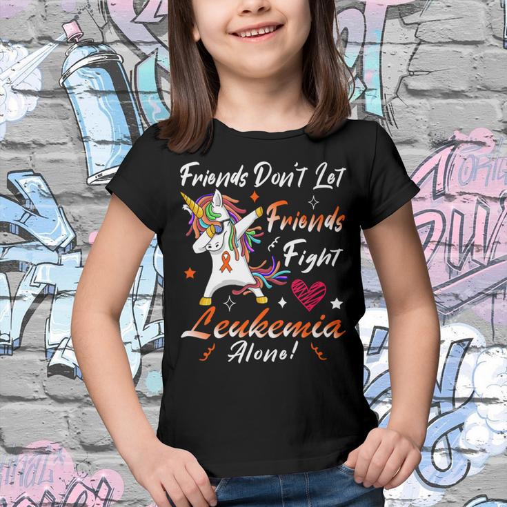 Friends Dont Let Friends Fight Leukemia Alone Unicorn Orange Ribbon Leukemia Leukemia Awareness Youth T-shirt