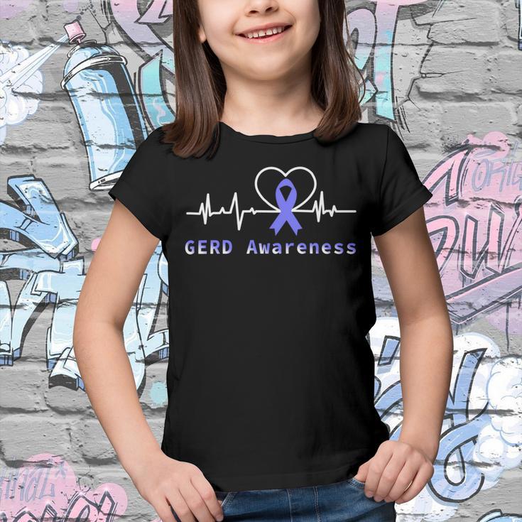 Gerd Awareness Heartbeat Periwinkle Blue Ribbon Gastroesophageal Reflux Disease Gerd Awareness Youth T-shirt