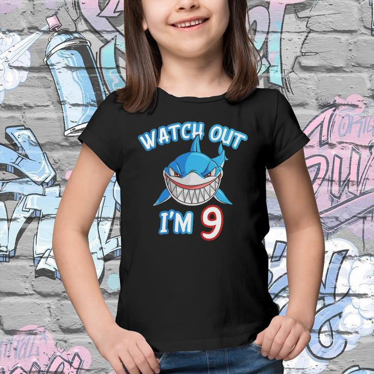 Kids 9 Years Old Boy Watch Out Shark 9Th Birthday Tee Youth T-shirt