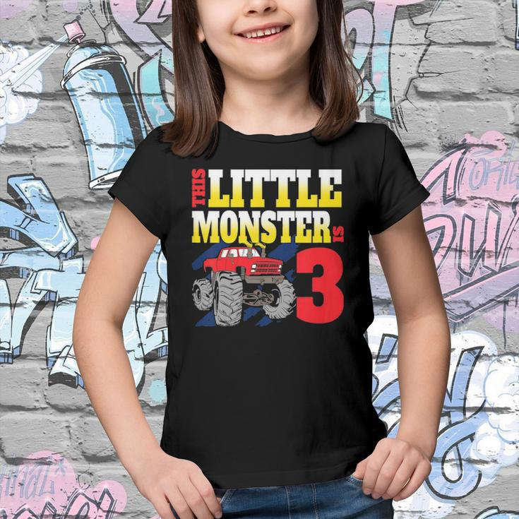 Kids Monster Trucks 3Rd Birthday Party Three Years Old Youth T-shirt