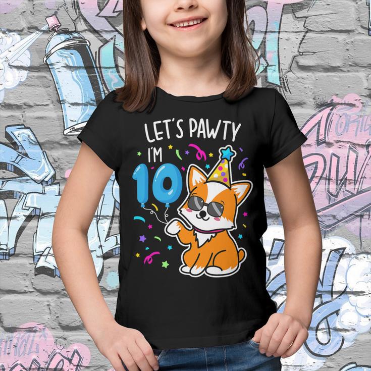 Lets Pawty Im 10Th Birthday Corgi 10 Years Old Birthday Youth T-shirt