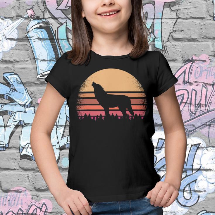 Moon Sunset Retro Howling At 80S Vintage Wolf Halloween S Youth T-shirt