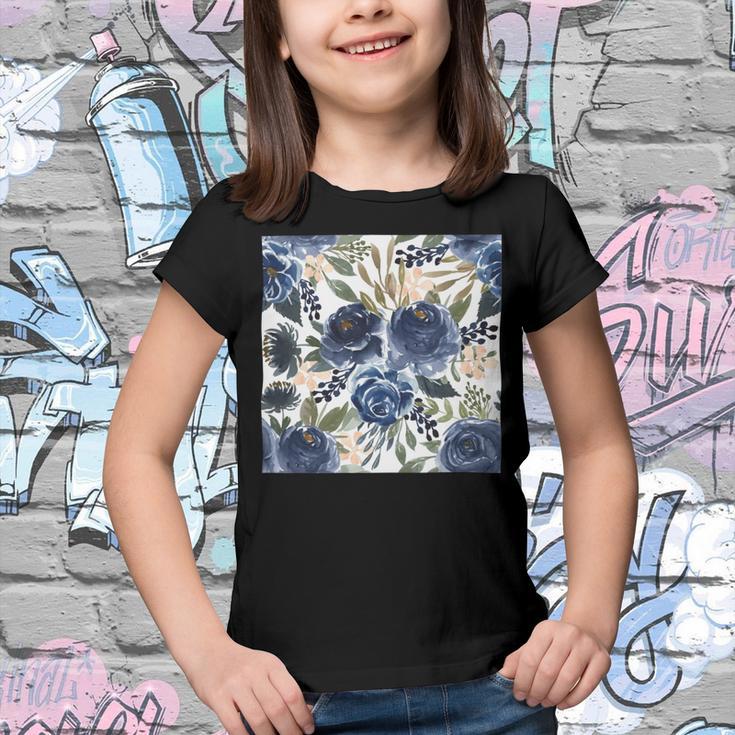 Pattern Watercolor Flower Navy Blue Youth T-shirt