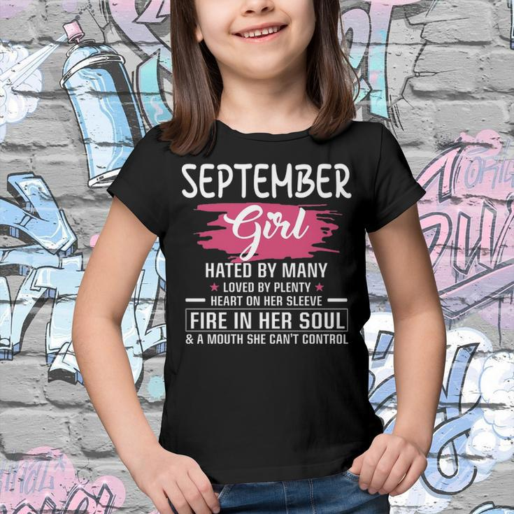 September Girl Birthday September Girl Hated By Many Loved By Plenty Heart On Her Sleeve Youth T-shirt