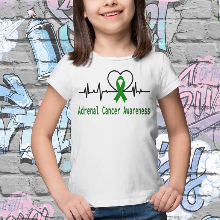 Adrenal Cancer Awareness Heartbeat Green Ribbon Adrenal Cancer Adrenal Cancer Awareness Youth T-shirt