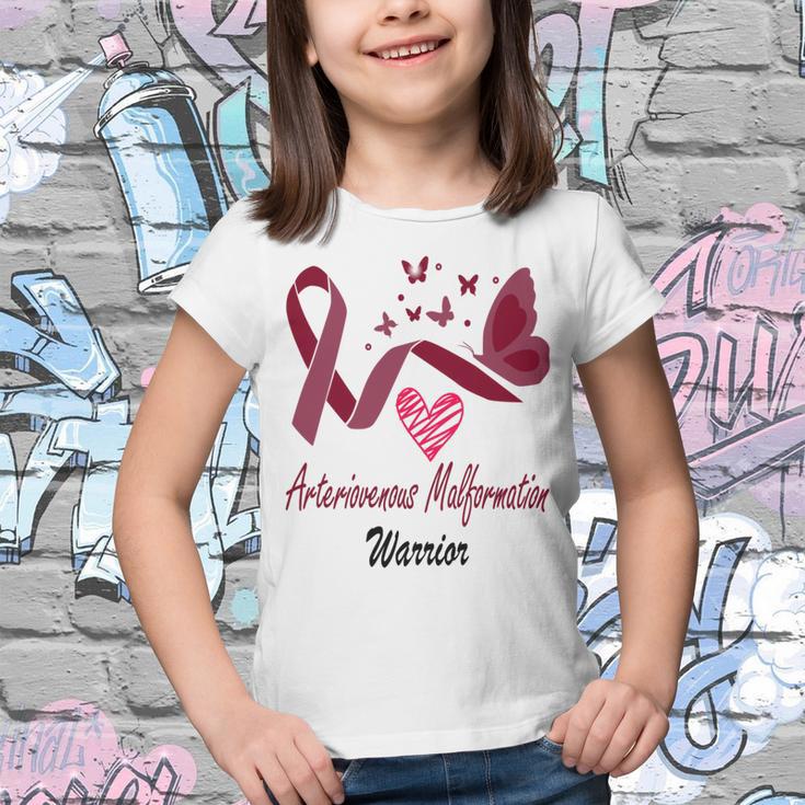 Arteriovenous Malformation Warrior Butterfly Funny Unicorn Burgundy Ribbon Arteriovenous Malformation Support Arteriovenous Malformation Awareness Youth T-shirt