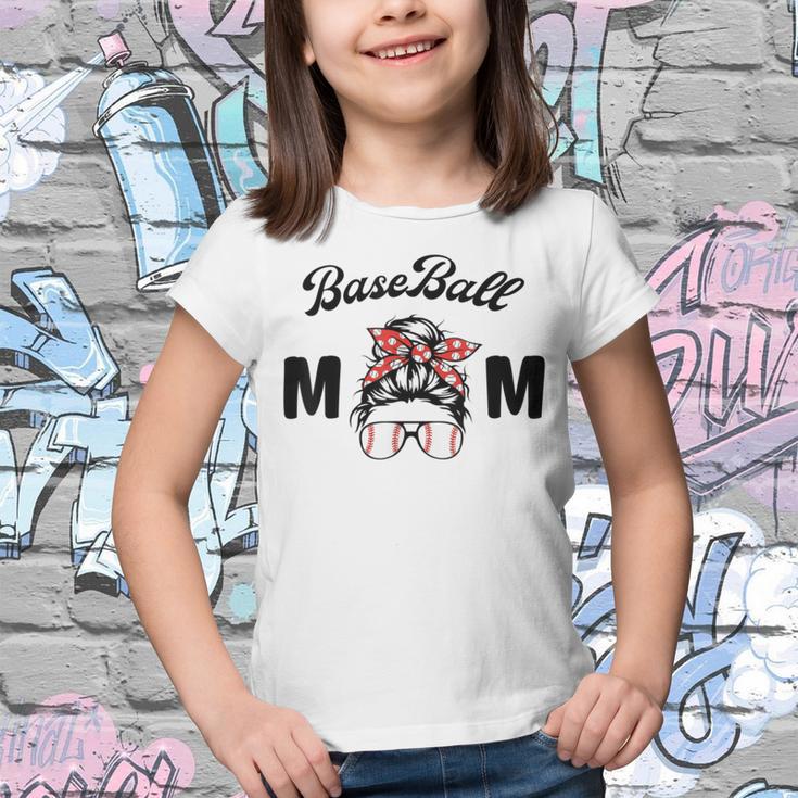 Bleached Baseball Mom Messy Bun Player Mom Mothers Day Youth T-shirt