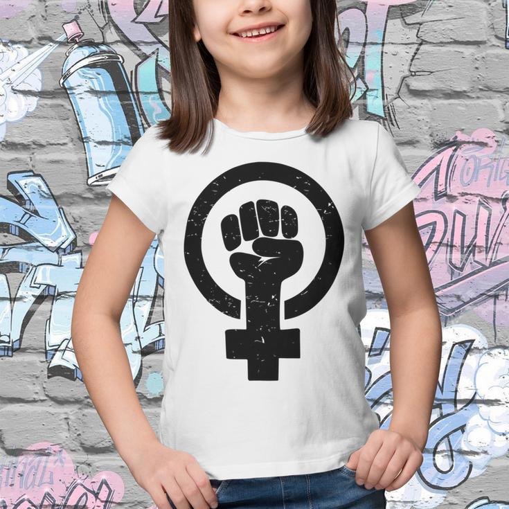 Feminist Raised Fist - Distressed Fitted Youth T-shirt