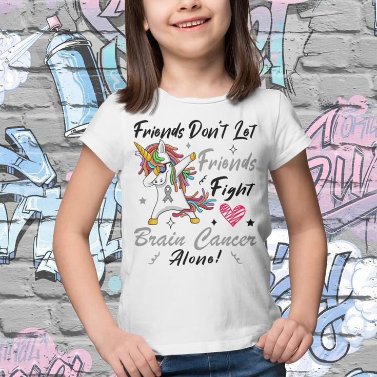 Friends Dont Let Friends Fight Brain Cancer Alone Unicorn Grey Ribbon Brain Cancer Brain Cancer Awareness Youth T-shirt