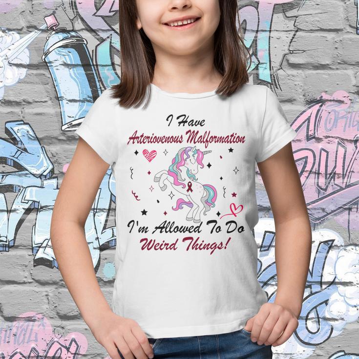 I Have Arteriovenous Malformation Im Allowed To Do Weird Things Funny Unicorn Burgundy Ribbon Arteriovenous Malformation Support Arteriovenous Malformation Awareness Youth T-shirt