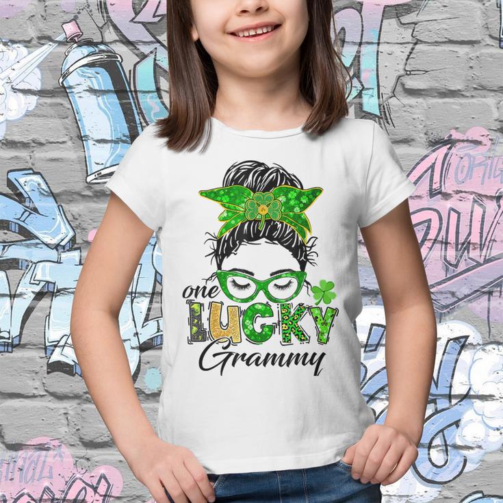 One Lucky Grammy St Patricks Day Messy Bun Mom Irish Youth T-shirt