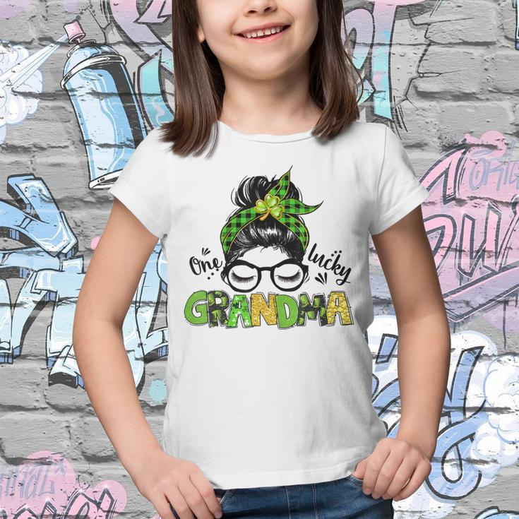 One Lucky Grandma Messy Bun Leopard St Patricks Day Youth T-shirt