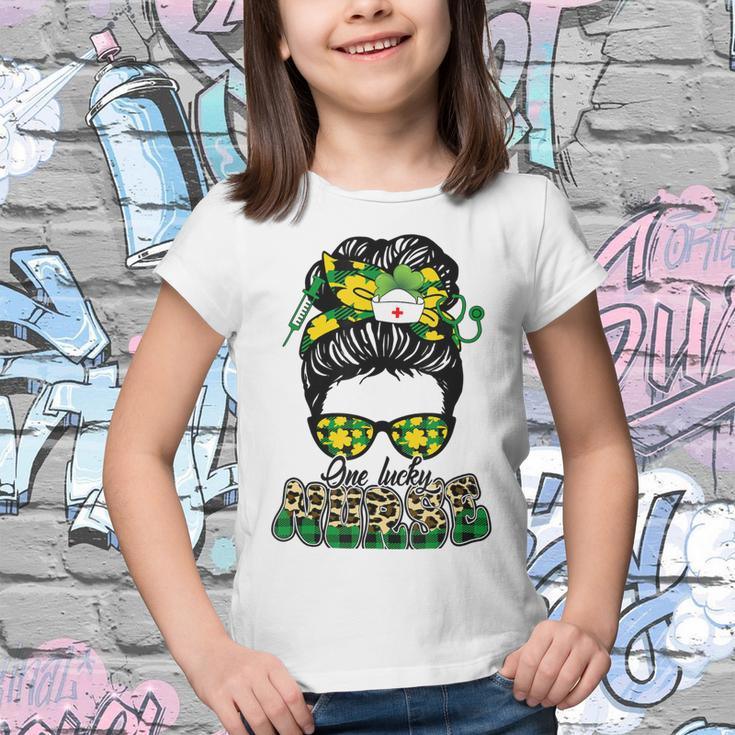 One Lucky Nurse Irish Leopard Messy Bun St Patricks Day Youth T-shirt