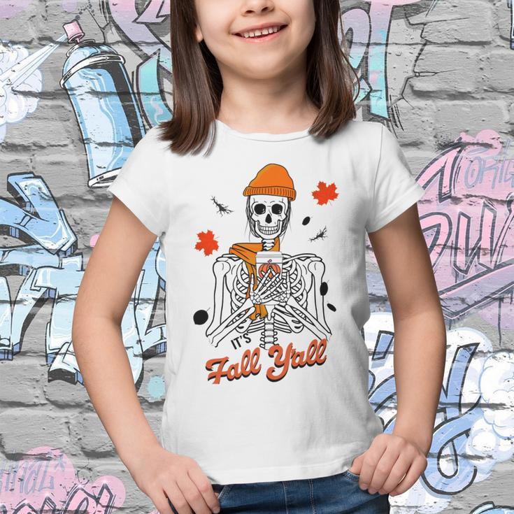 Skeleton It’S Fall Y’All Thanksgiving Funny Autumn Halloween Youth T-shirt