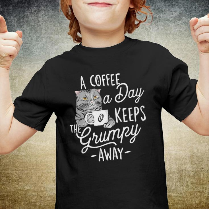 A Coffee A Day Keeps The Grumpy Away - Coffee Lover Caffeine Youth T-shirt