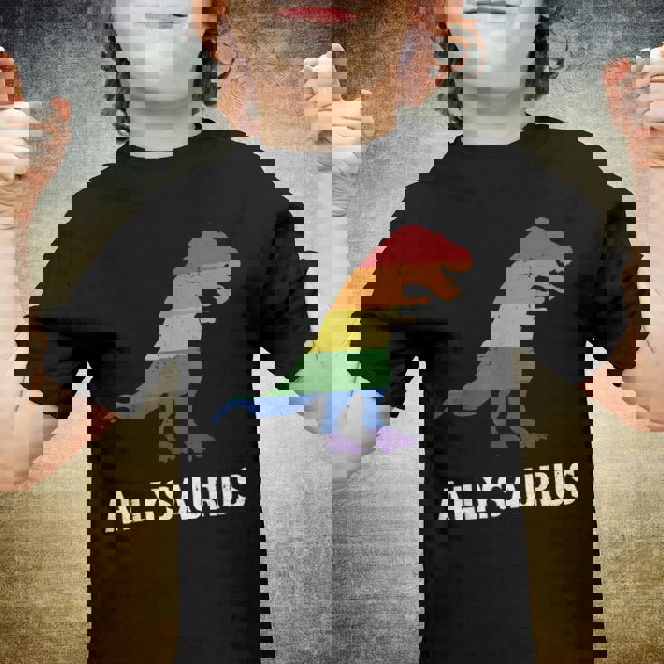 Allysaurus Dinosaur In Rainbow Flag For Ally Lgbt Pride Youth T-shirt