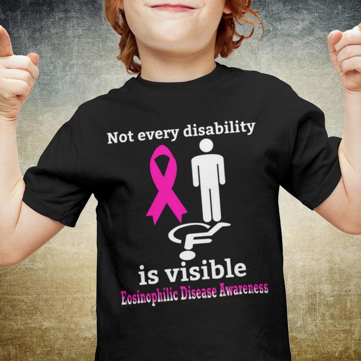 Every Disability Is Visible Eosinophilic Disease Awareness Pink Ribbon Eosinophilic Disease Eosinophilic Disease Awareness Youth T-shirt