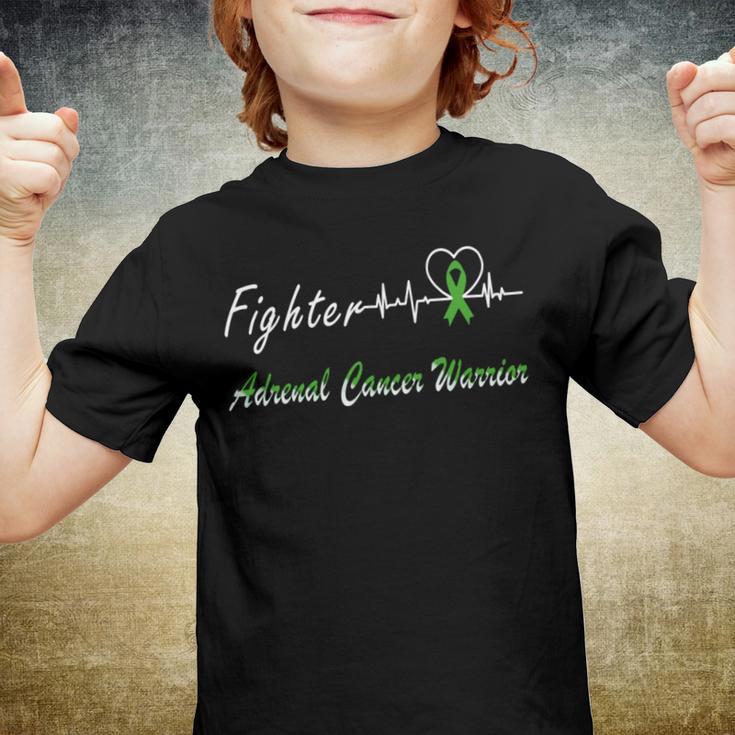 Fighter Adrenal Cancer Warrior Heartbeat Green Ribbon Adrenal Cancer Adrenal Cancer Awareness Youth T-shirt