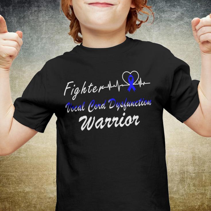 Fighter Vocal Cord Dysfunction Warrior Heartbeat Blue Ribbon Vcd Vocal Cord Dysfunction Awareness Youth T-shirt