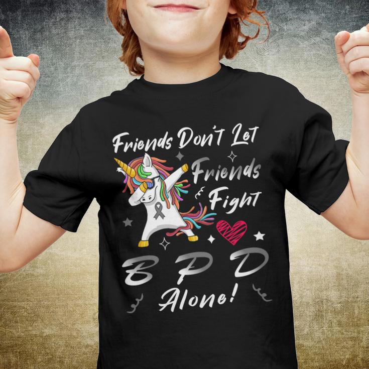 Friends Dont Let Friends Fight Borderline Personality Disorder Bpd Alone Unicorn Grey Ribbon Borderline Personality Disorder Bpd Awareness Youth T-shirt