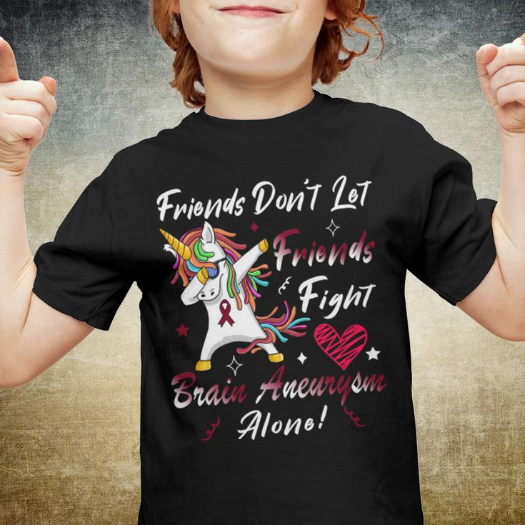 Friends Dont Let Friends Fight Brain Aneurysm Alone Unicorn Burgundy Ribbon Brain Aneurysm Bpd Brain Aneurysm V2 Youth T-shirt