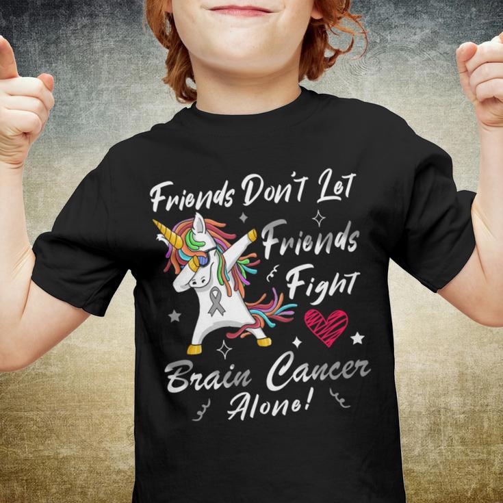 Friends Dont Let Friends Fight Brain Cancer Alone Unicorn Grey Ribbon Brain Cancer Brain Cancer Awareness V2 Youth T-shirt