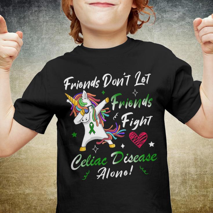 Friends Dont Let Friends Fight Celiac Disease Alone Unicorn Green Ribbon Celiac Disease Celiac Disease Awareness Youth T-shirt