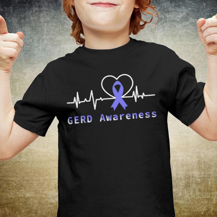 Gerd Awareness Heartbeat Periwinkle Blue Ribbon Gastroesophageal Reflux Disease Gerd Awareness Youth T-shirt