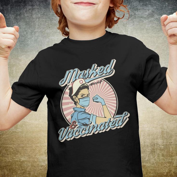 Masked And Vaccinated - Educated Vaccinated Caffeinated Dedicated Vintage Nurse Life Youth T-shirt