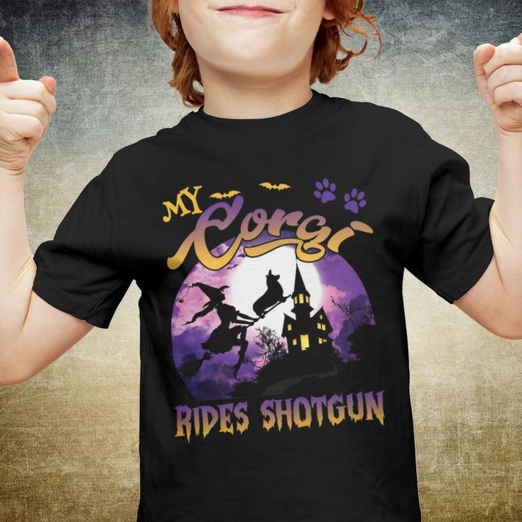My Corgi Rides Shotgun Cool Halloween Protector Witch Dog V4 Youth T-shirt