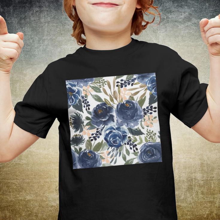 Pattern Watercolor Flower Navy Blue Youth T-shirt