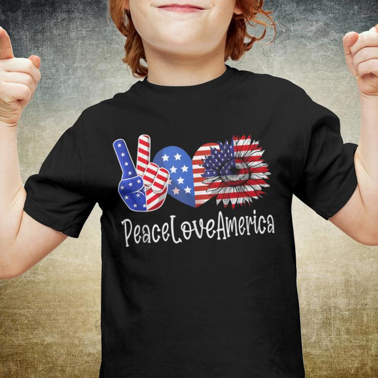 Peace Love America 4Th July Patriotic Sunflower Heart Sign V4 Youth T-shirt