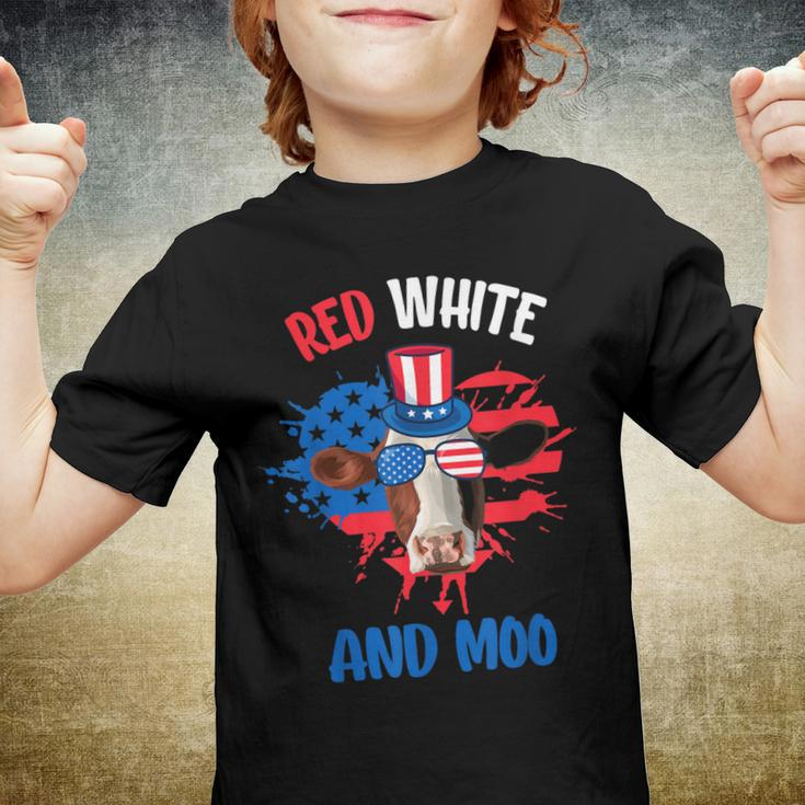 Red White And Moo Patriotic Cow Farmer 4Th Of July Youth T-shirt
