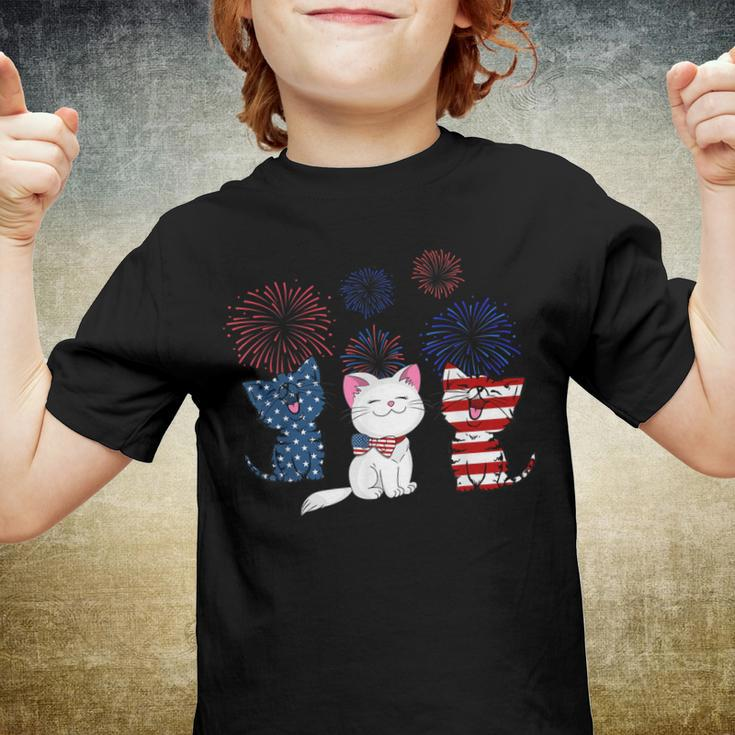 Red White Blue Cat Usa Flag 4Th Of July Patriotic Cat Lover Youth T-shirt