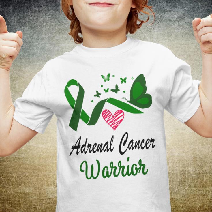 Adrenal Cancer Warrior Butterfly Green Ribbon Adrenal Cancer Adrenal Cancer Awareness Youth T-shirt