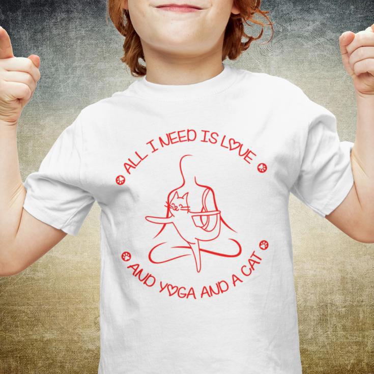 All I Need Is Love And Yoga And A Cat Lovers Gift For Yoga Lovers Red Youth T-shirt